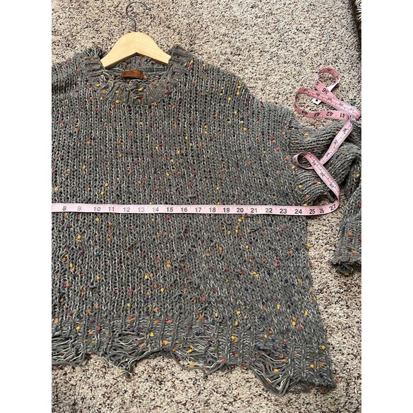 Pol Confetti Distressed Cropped Sweater Size Large Gray Long Sleeve Women's Top - Picture 5 of 8